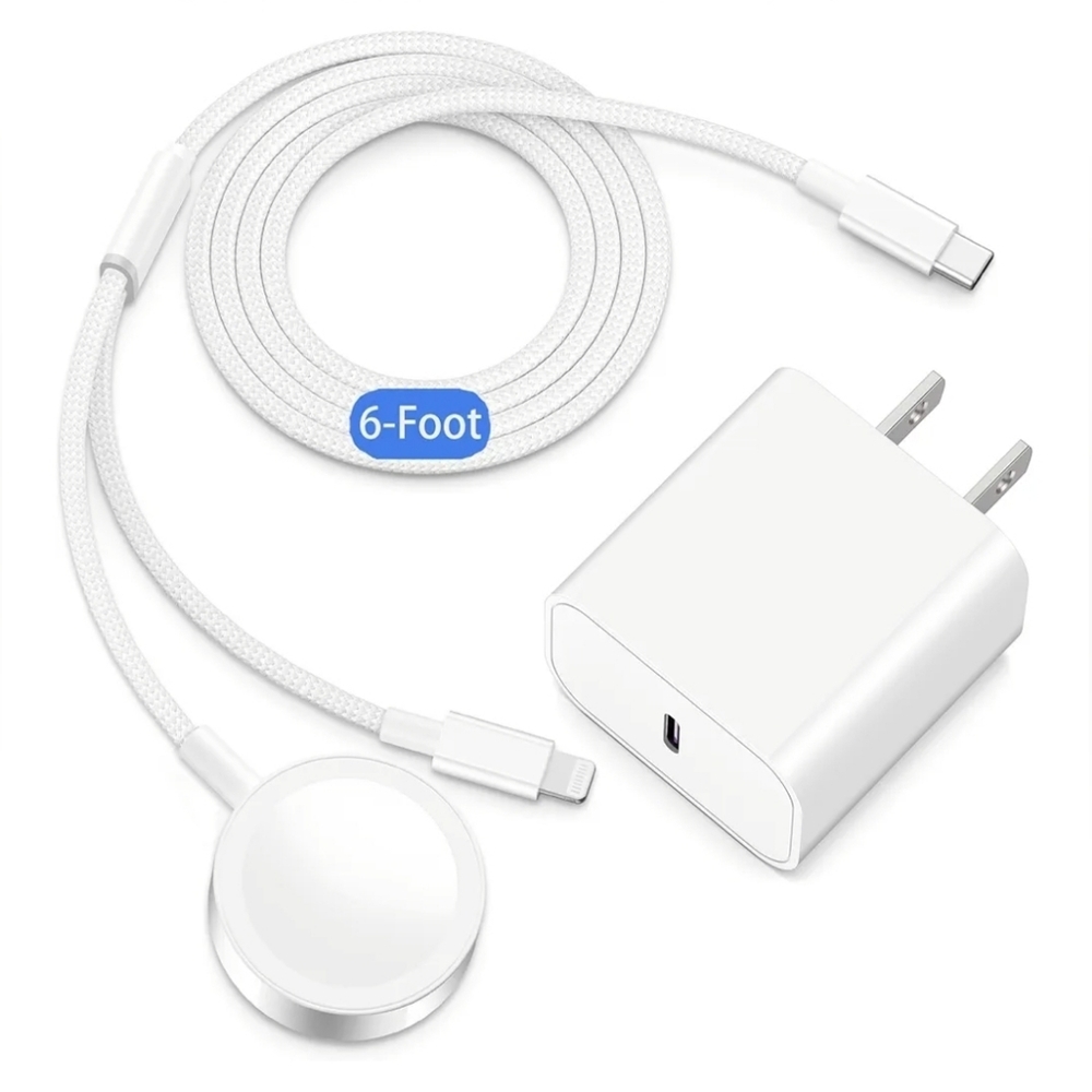 2-in-1 Apple Watch & iPhone Fast Charger | 6FT Braided Cable + 20W USB-C Block |